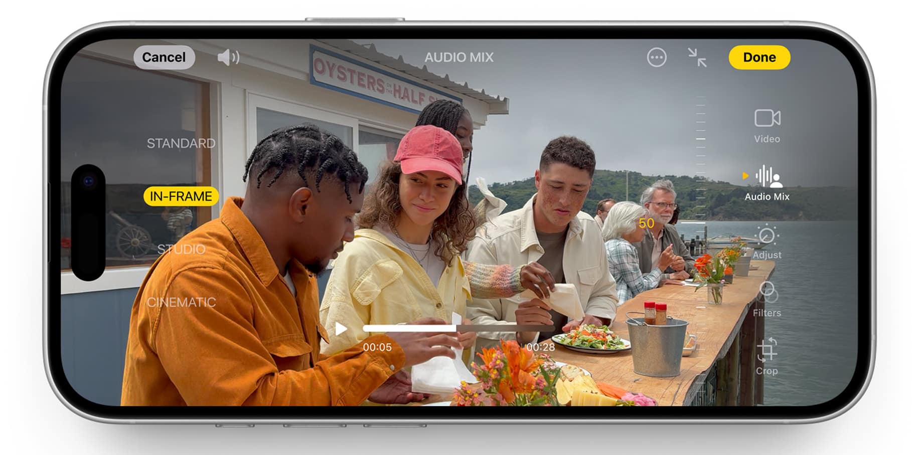 Mix audio while recording video in iPhone 16