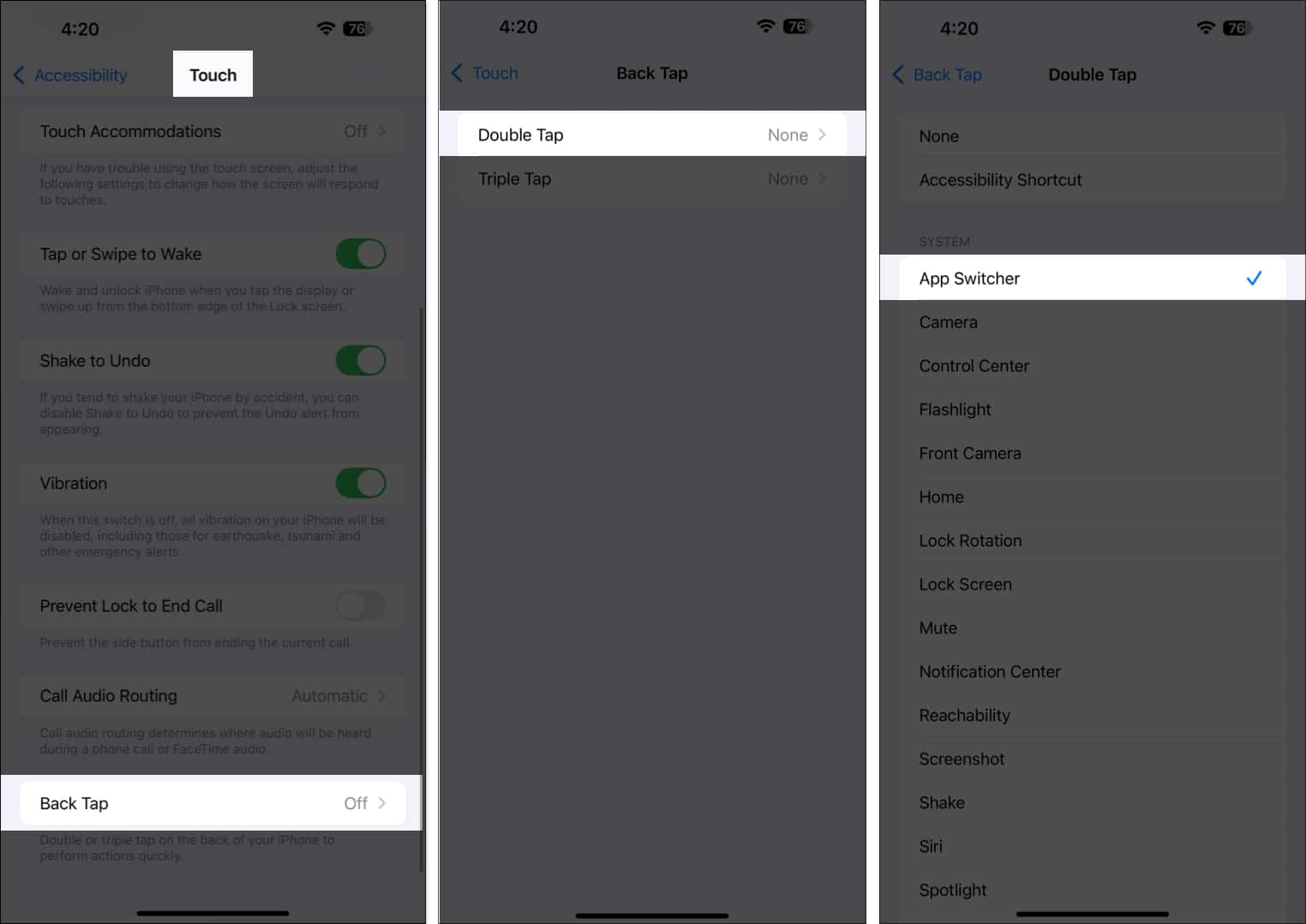 Ställa in Double Tap Back Tap-gesten för att öppna App Switcher på en iPhone