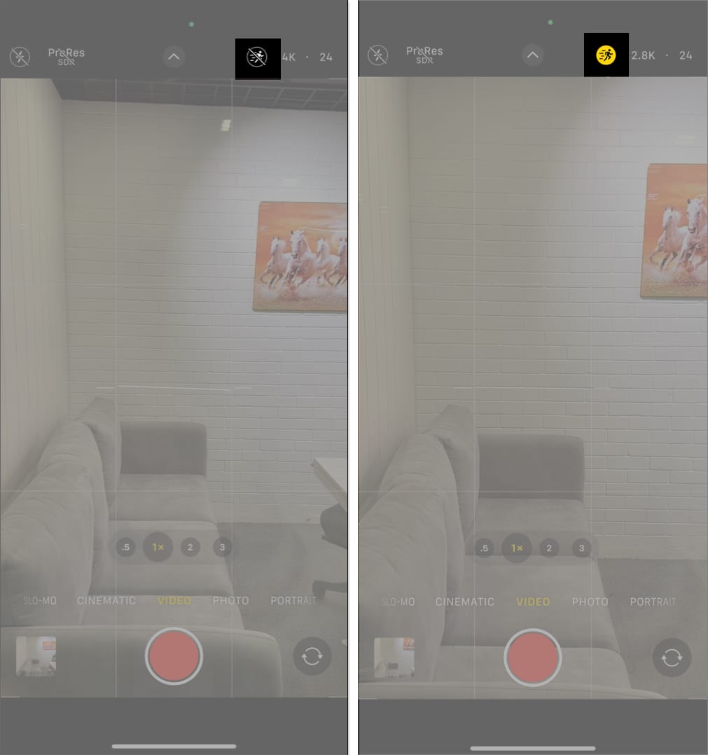 Activating the Action mode in the Camera app on an iPhone