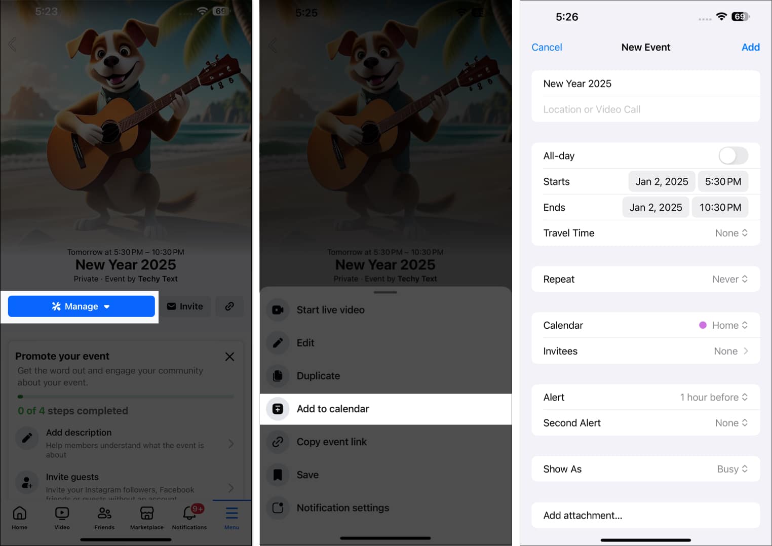 Menambah acara Facebook di kalendar iPhone anda