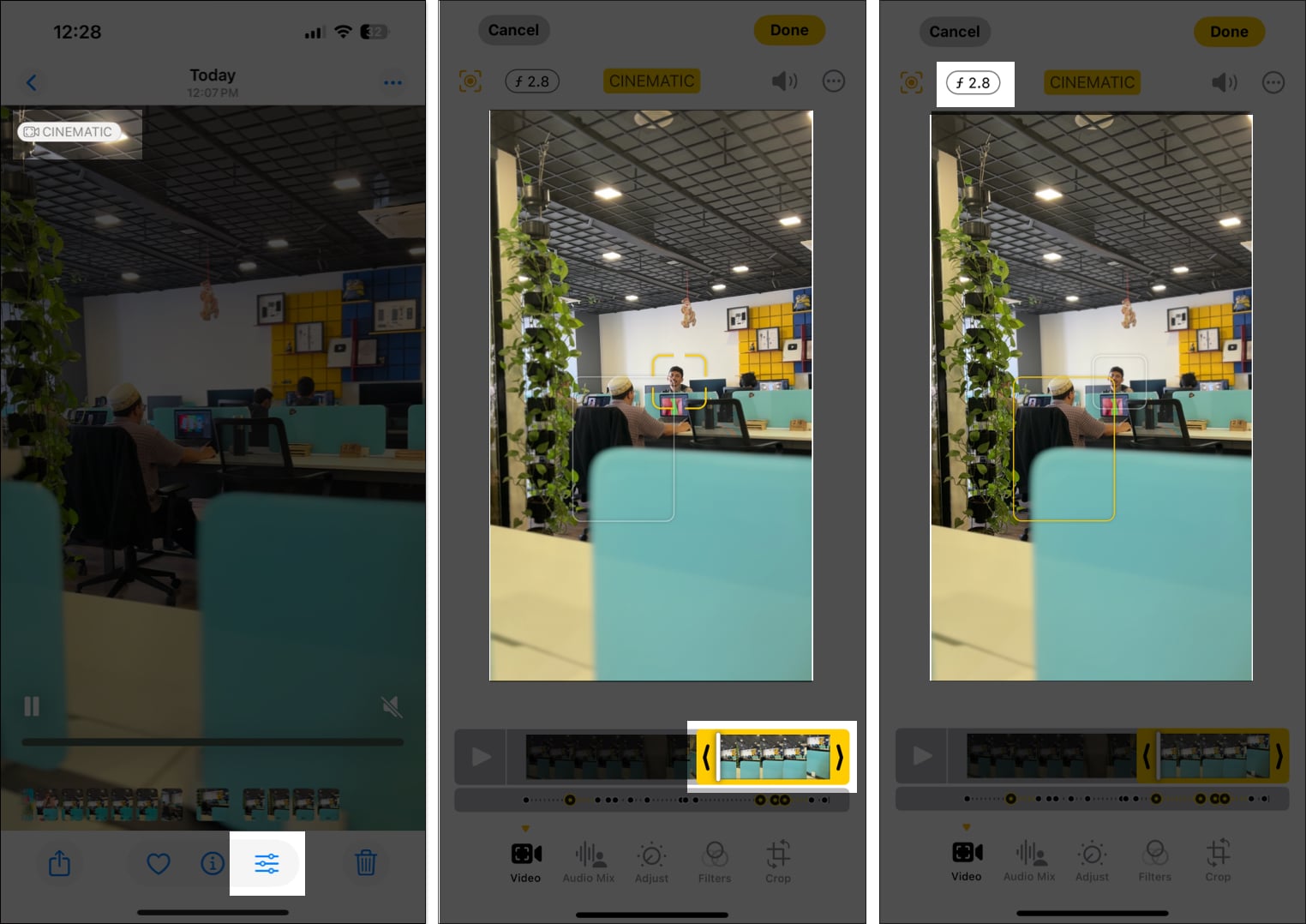 Mengedit video sinematik dalam apl Foto pada iPhone