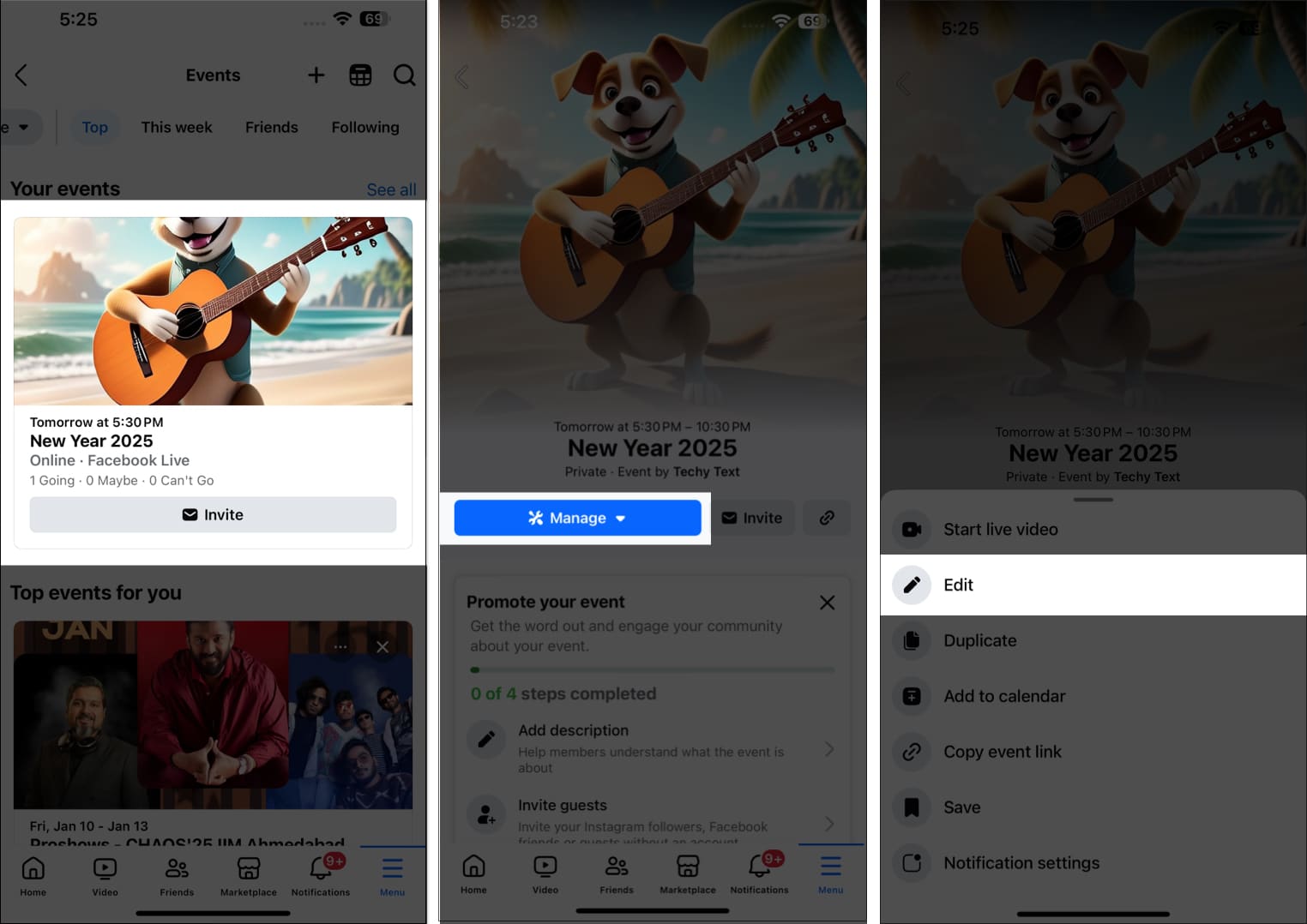 Mengedit acara Facebook yang ada di iPhone