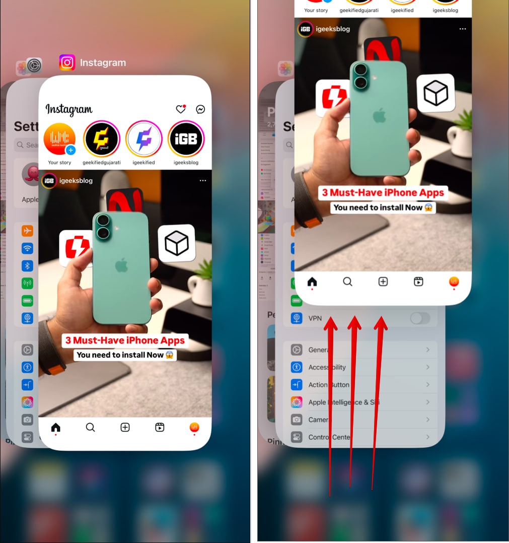 Tvinga att avsluta Instagram-appen på en iPhone