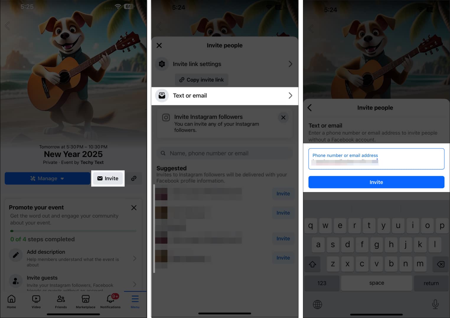 Menjemput rakan ke acara Facebook di iPhone