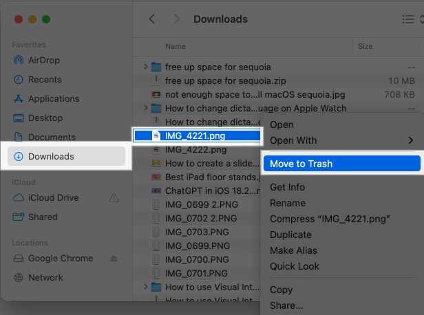 Moving files to trash from Downloads folder on Mac