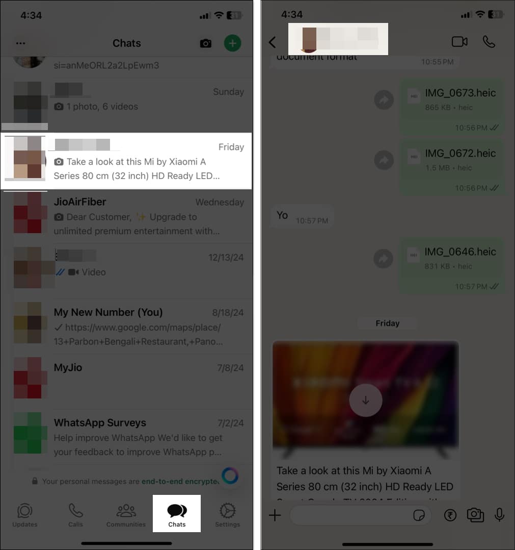 Otevřete chat WhatsApp na iPhone