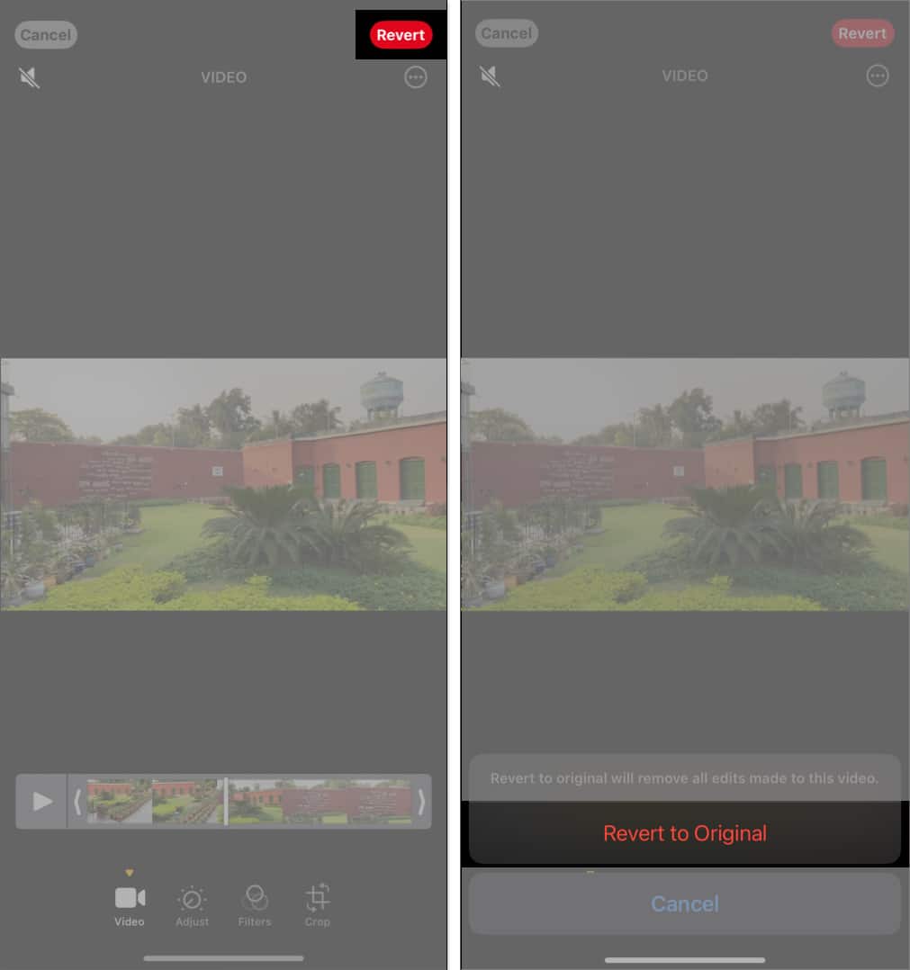 Reverting a video to its original state on iPhone