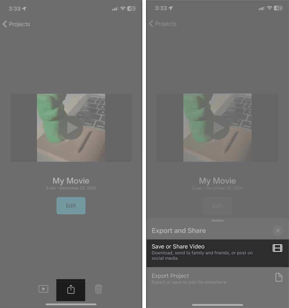Save or Share Video edited from iMovie app on iPhone