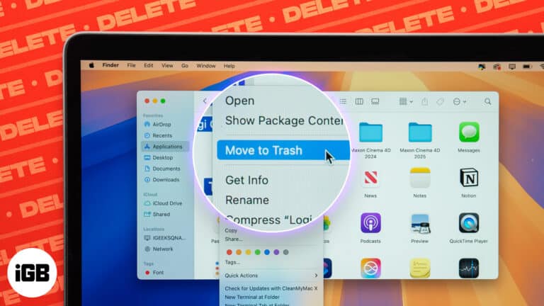 Move to Trash option to delete an app on a Mac