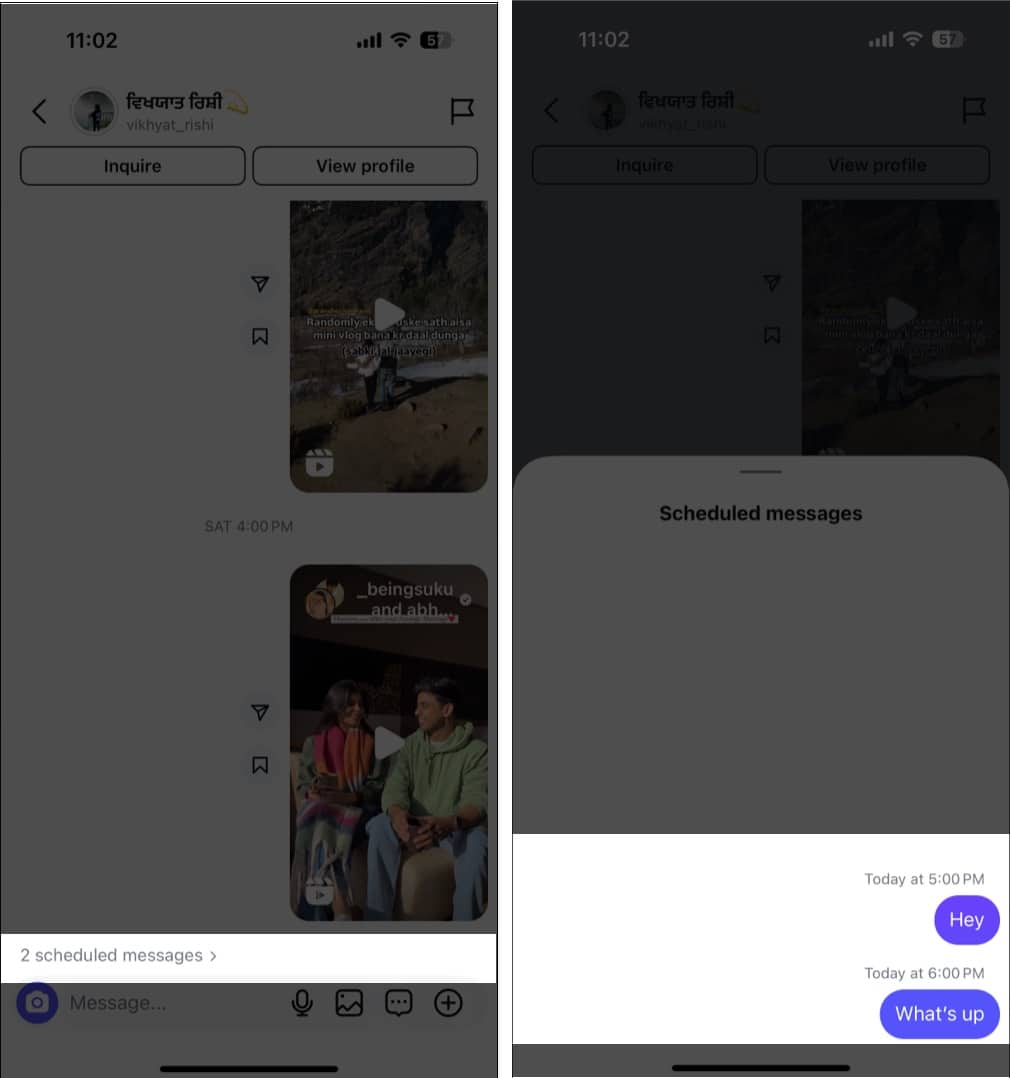 Tap to view scheduled Instagram messages