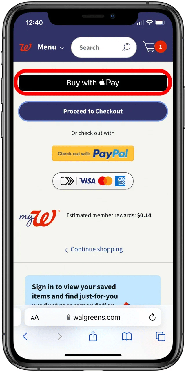 Walgreens app-gränssnitt