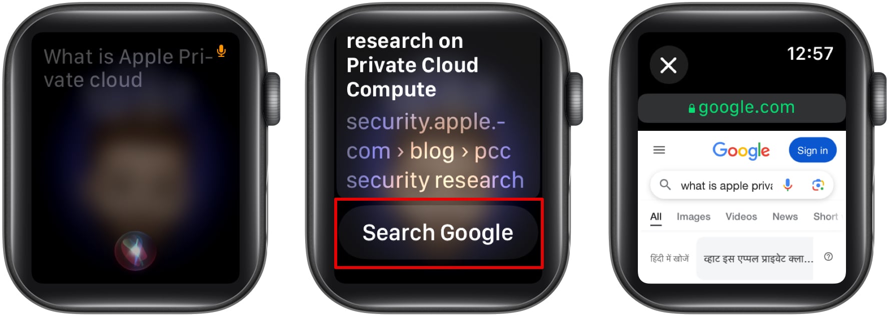 Åtkomst till Google Search på Apple Watch