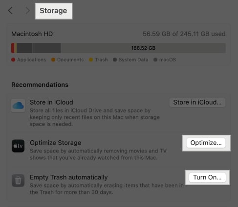 Accessing Storage settings on Mac