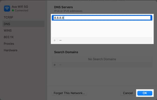 Adding Google DNS code on Mac