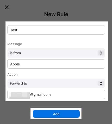 Lägga till en regel för att vidarebefordra iCloud Mail till Gmail