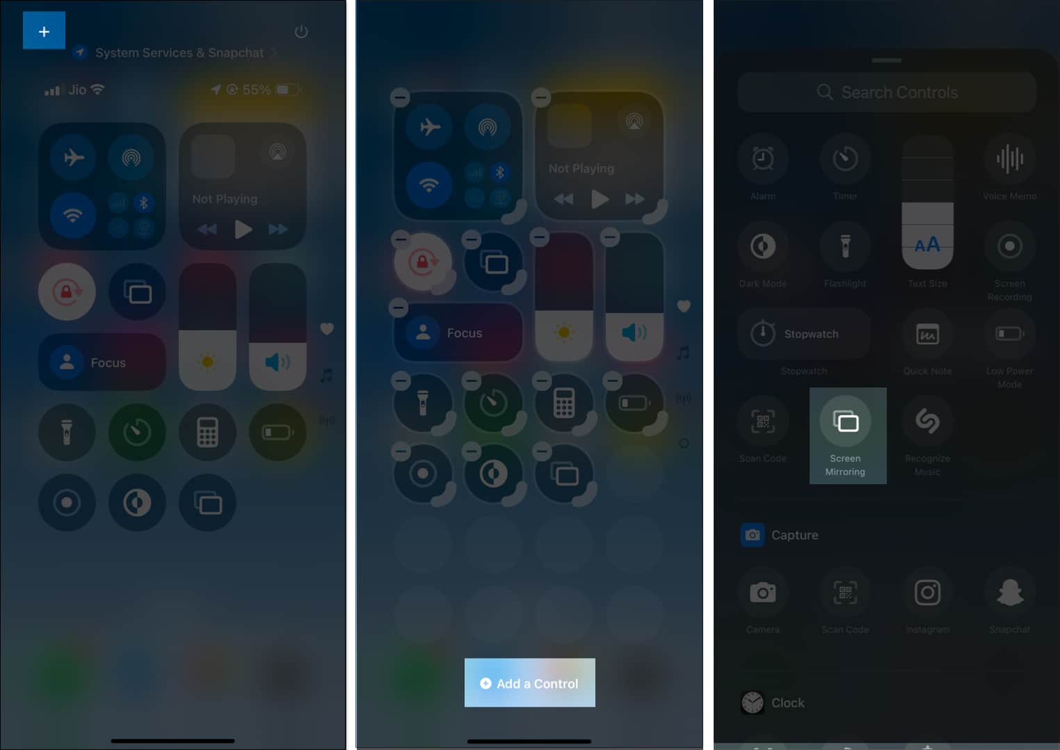 Adding Screen mirroring control on the Control Center