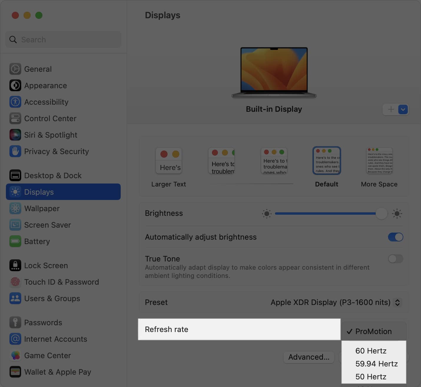 Changing a Mac's refresh rate.