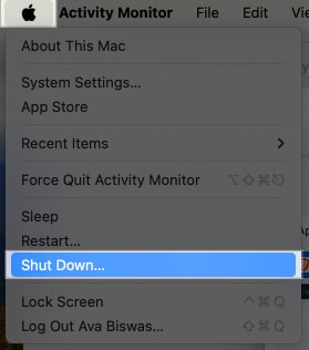 Click on Apple logo and select Shut Down option