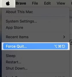 Click on apple menu and select Force Quit option.