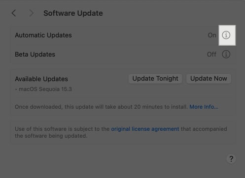 Click on i button next to Automatic Updates