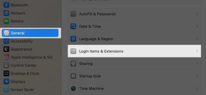 Click on Login Items Extensions in macOS system settings