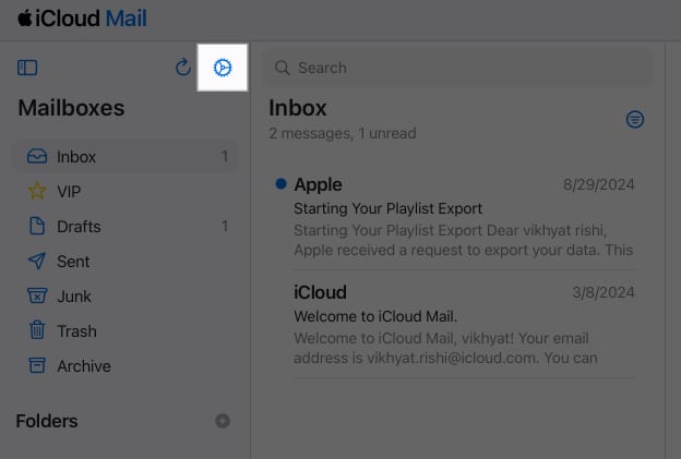 Klicka på Inställningsikonen i Apple Mail -appen