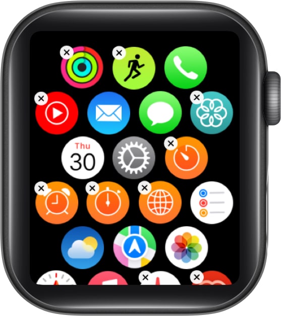 Egy alkalmazás törlése a rács nézetben egy Apple Watch -on