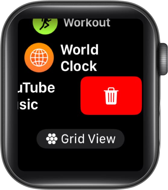 Radera en app i listvyn på en Apple Watch