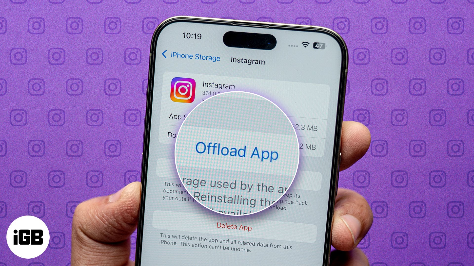 Använd alternativet Offload App för att rensa Instagram-cache på en iPhone