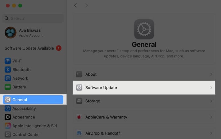 Navigating to Software Update settings on Mac