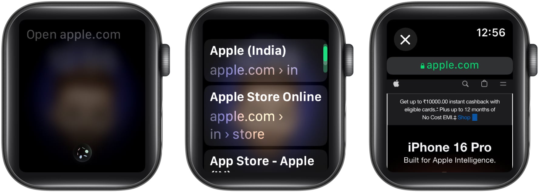 Using Siri to open a website on an Apple Watch