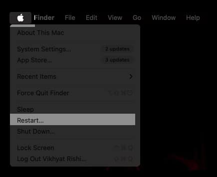 Click Apple logo and select Restart to reboot your Mac