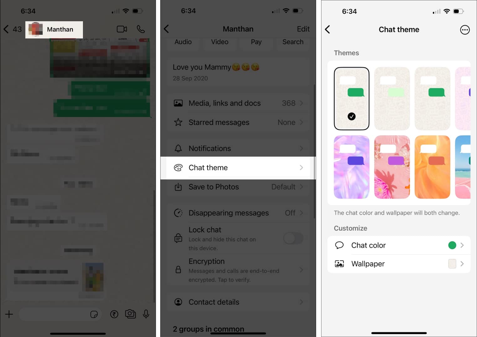 Anpassa chatttema för individuell chatt på WhatsApp