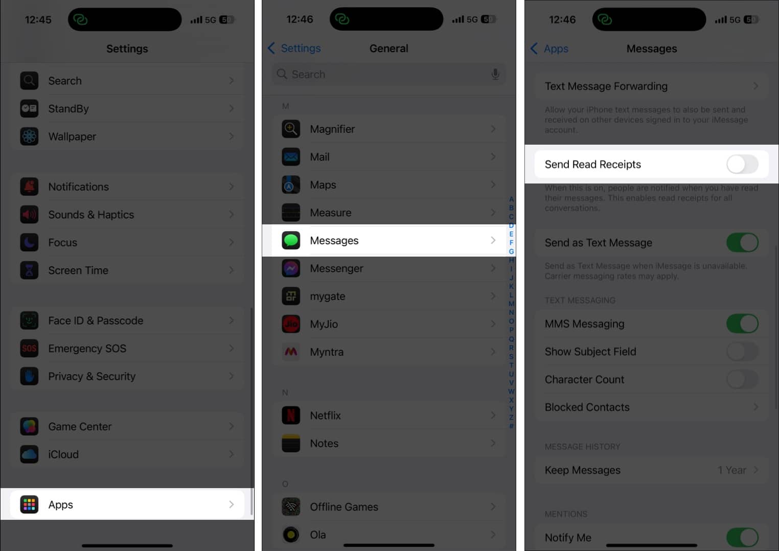 Disable read receipts for all contacts in Messages on iPhone