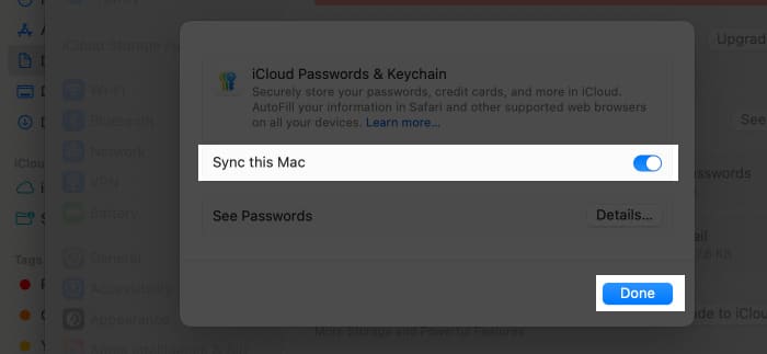 Enable iCloud Keychain sync on Mac