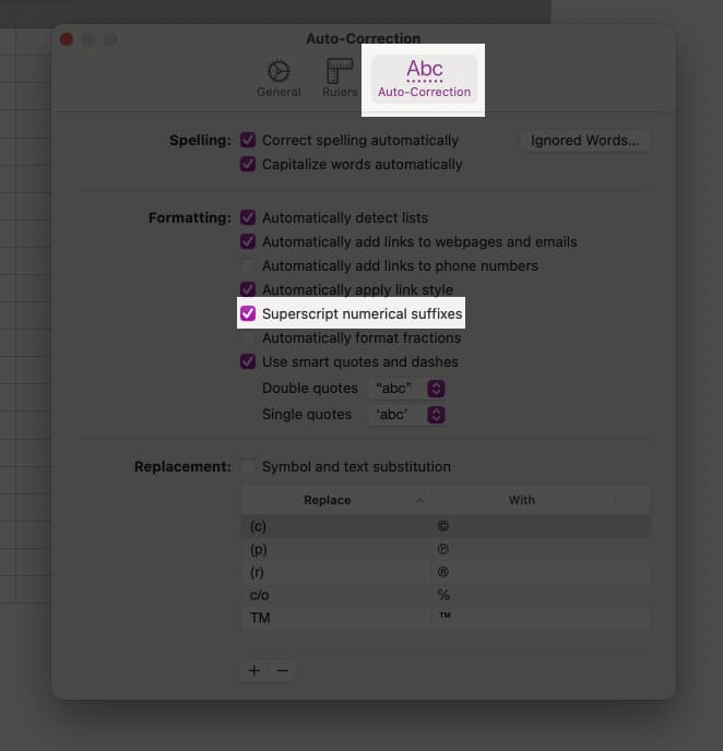 Enable superscript numerical suffixes in Numbers