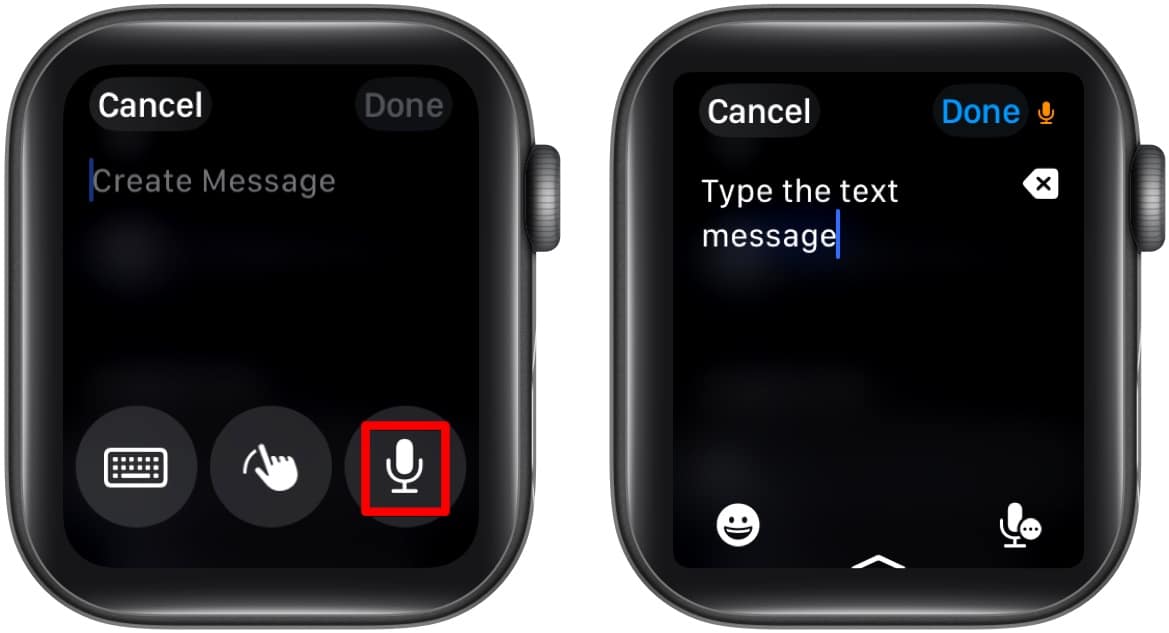 Diktera text i en app på en Apple Watch