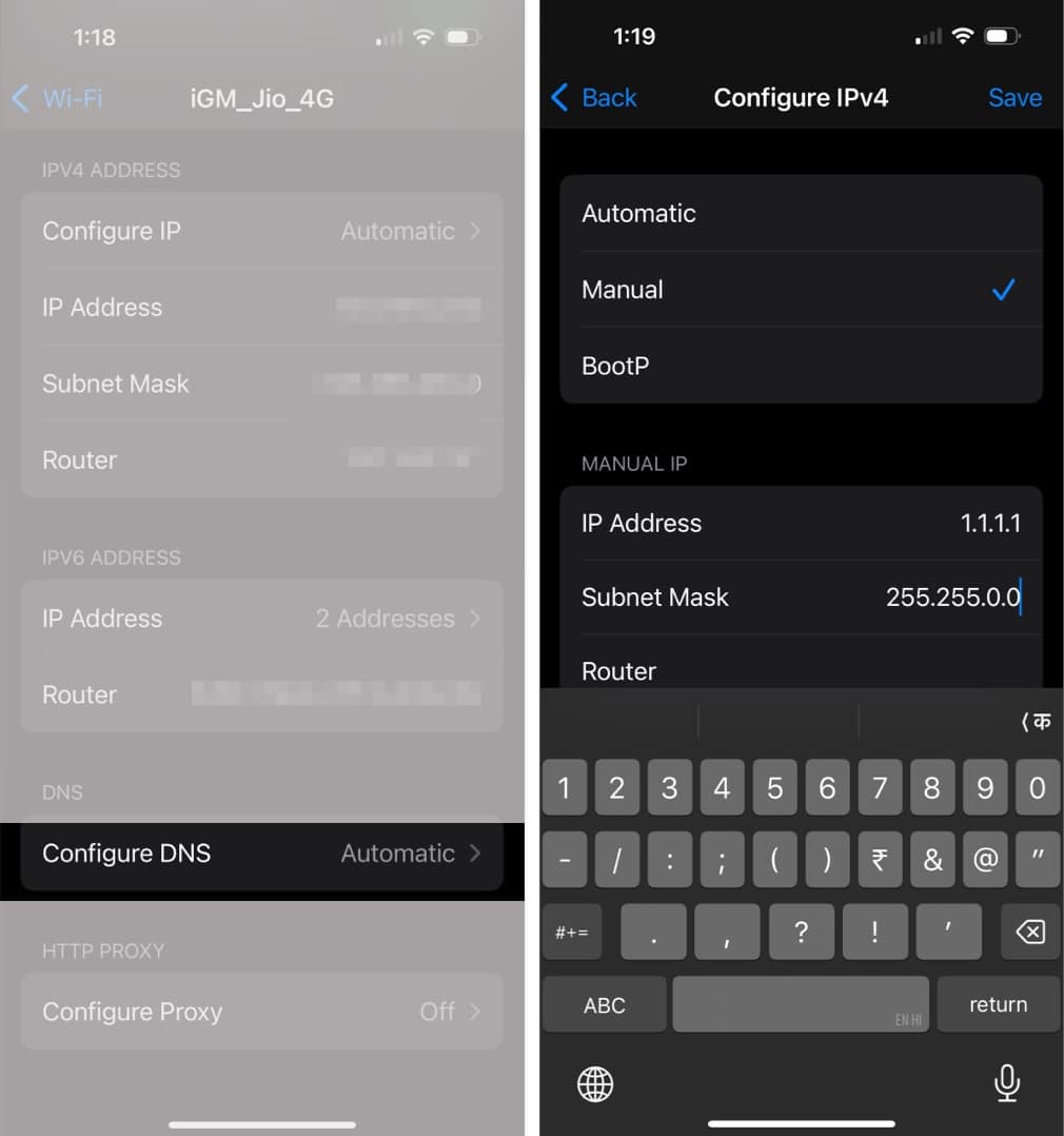 Manually configuring the DNS for a Wi Fi on an iPhone