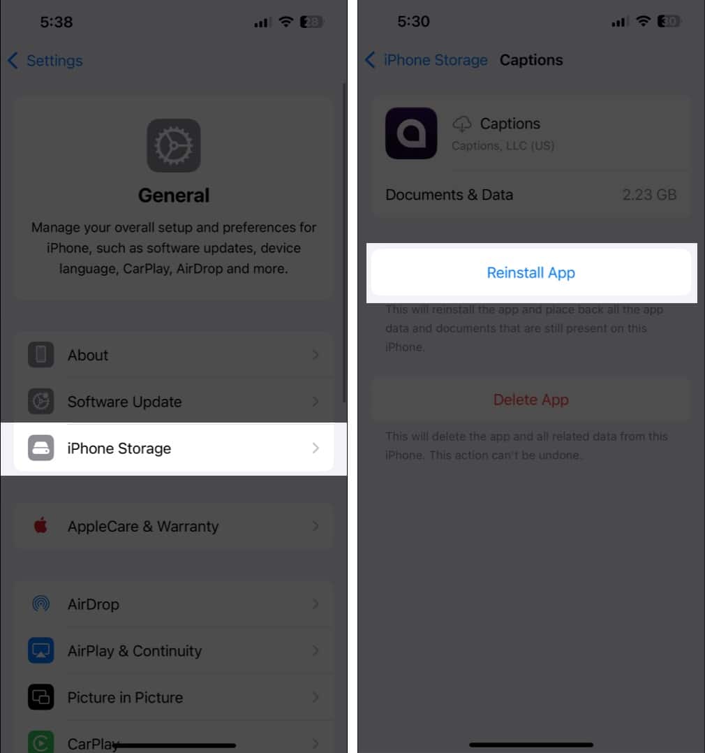 Navigate to iPhone Storage in Settings select an app and tap Reinstall App