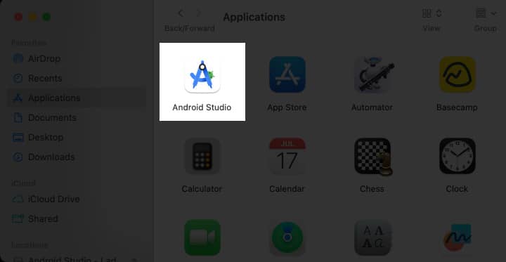 Open Android Studio on your Mac