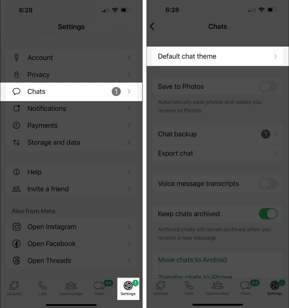 Buka WhatsApp Pergi ke Sembang Tetapan dan ketik tema sembang lalai