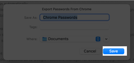 Save exported passwords CSV file securely on Mac