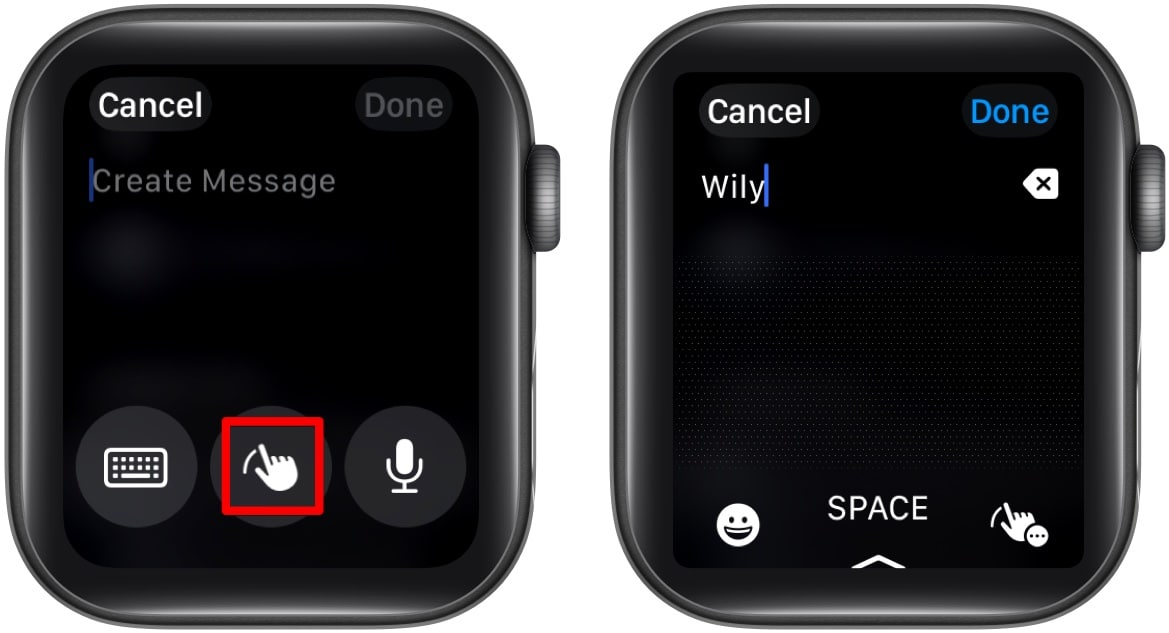 Ange text i en app på en Apple Watch med handskrift