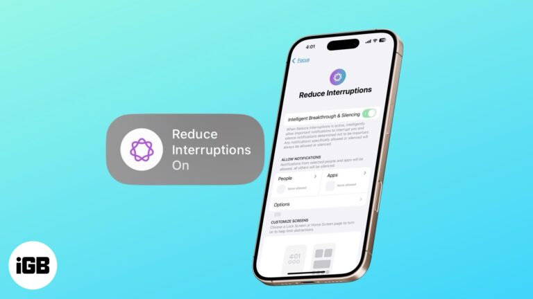 Reduce Interruptions Focus mode on an iPhone