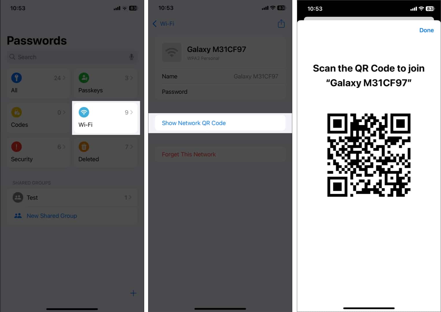 Share your WiFi password easily through QR code on iPhone