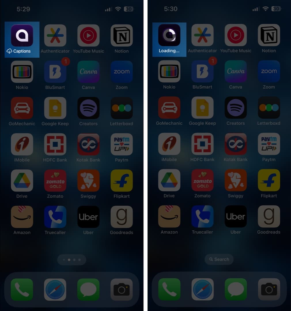 Tap the app icon to reinstall the offloaded app on iPhone