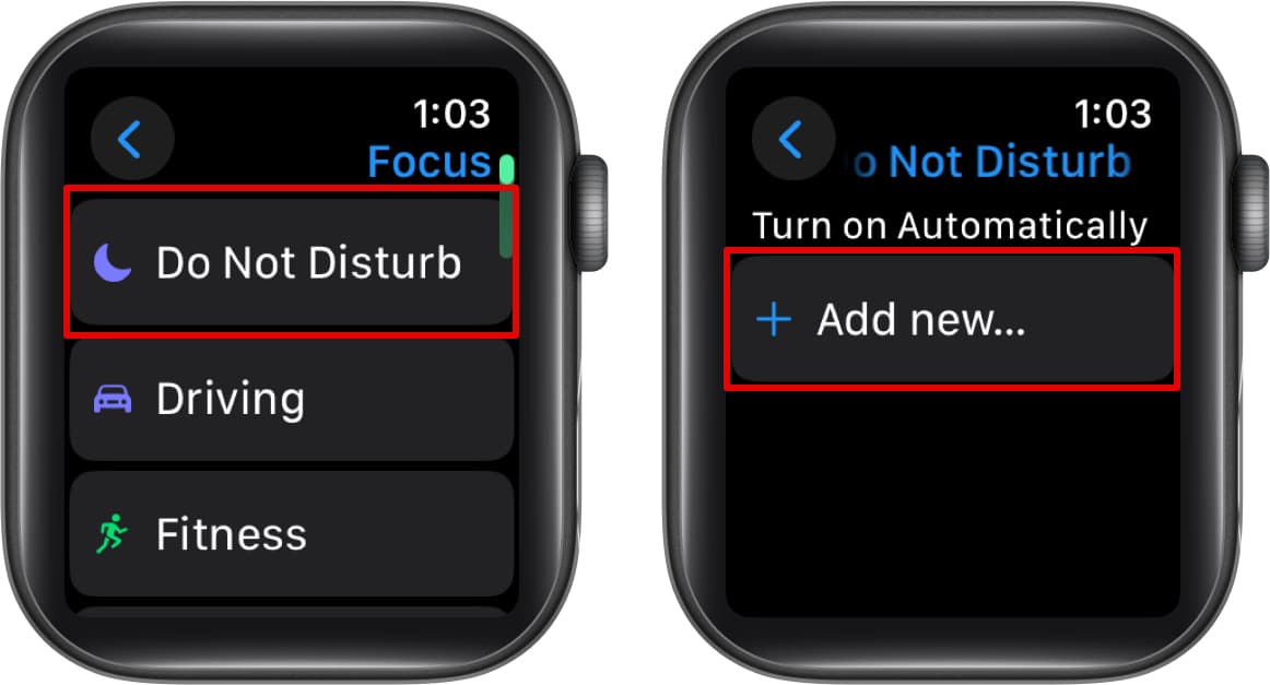 Åtkomst till det stör inte fokus i WatchoS -inställningsappen och skapa ett nytt schema