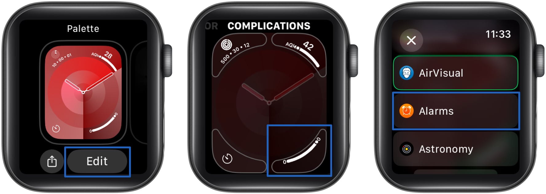 Menambah penggera ke wajah jam tangan di Apple Watch