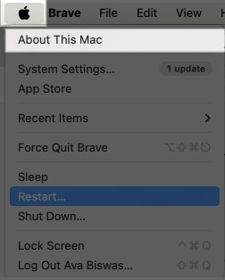 Selecting About this Mac from the Apple menu on a Mac