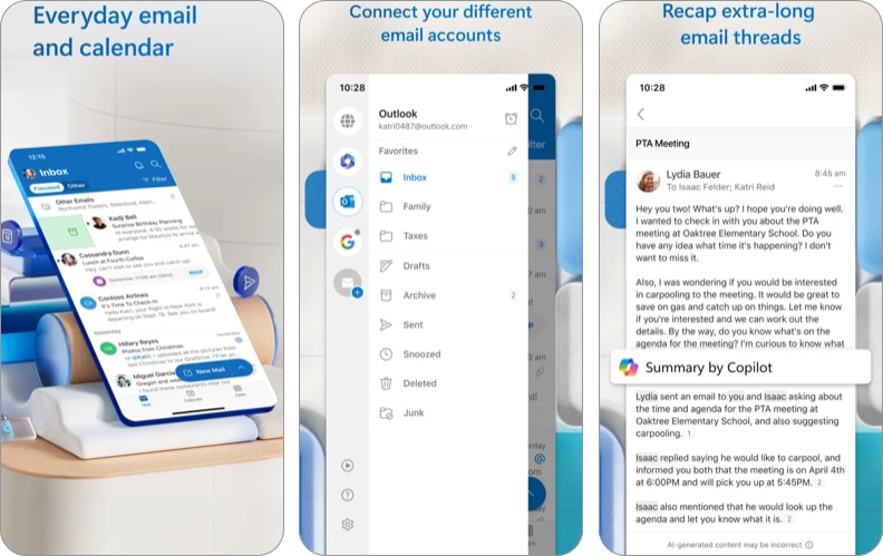 outlook email app for iPhone and iPad